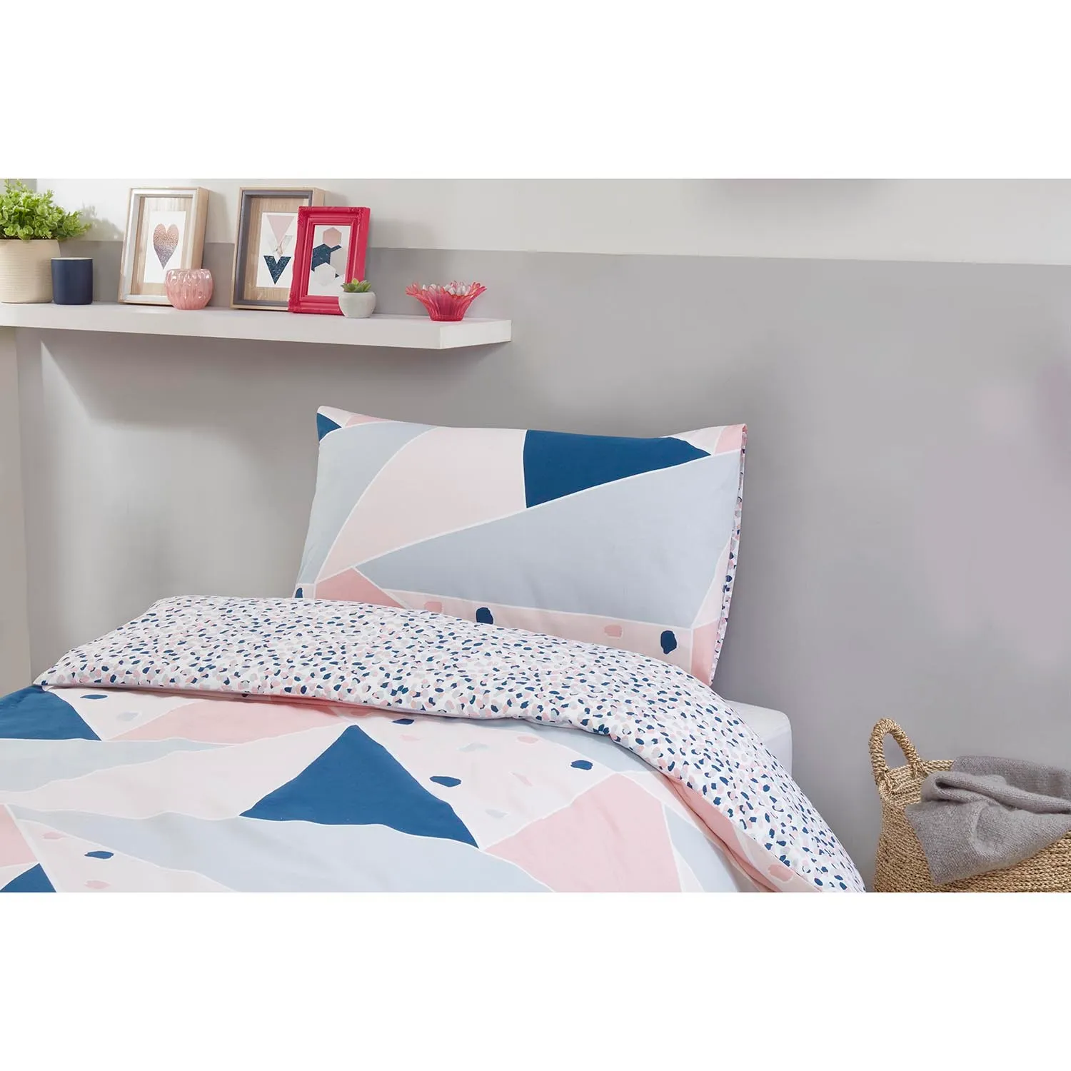 Pack of 2 Abstract Geo Duvet and Pillowcase Sets - Pink