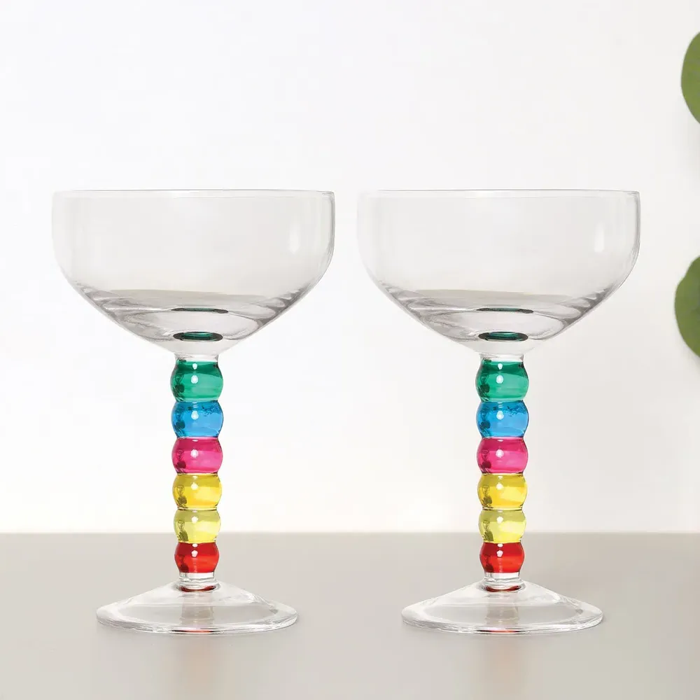 Pack of 2 Bobble Coupe Glasses - Multicolour