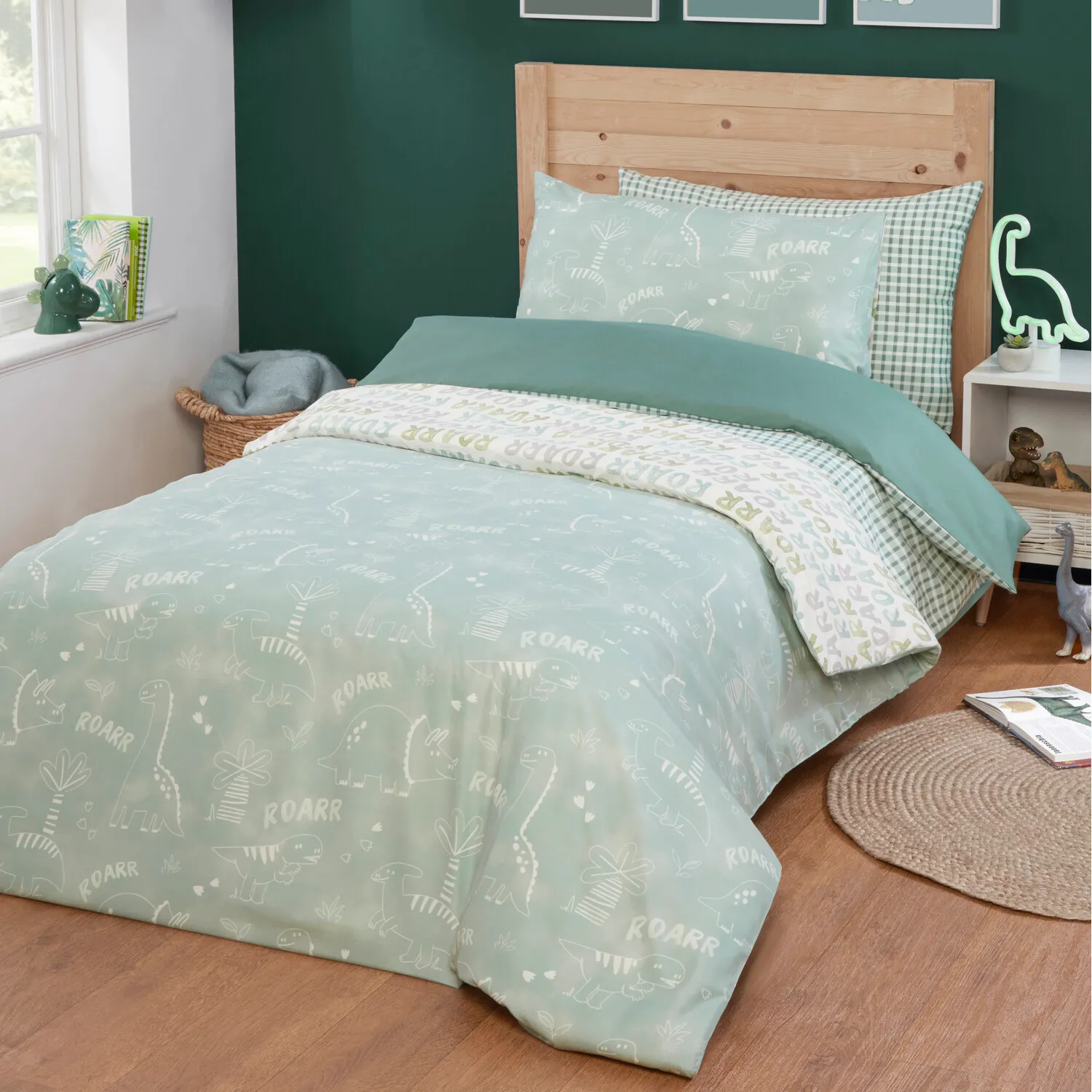 Pack of 2 Dinosaur Duvet Sets - Green