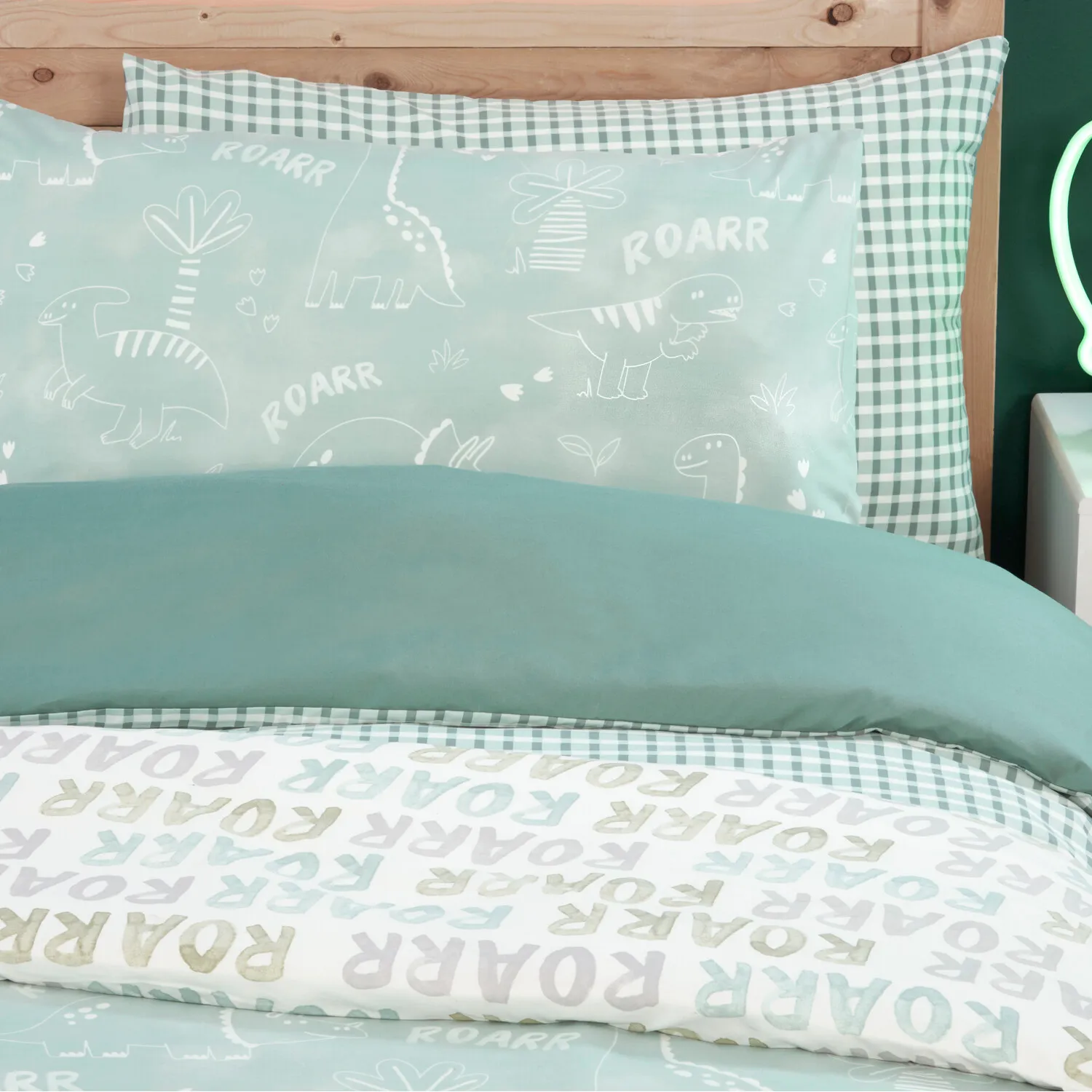 Pack of 2 Dinosaur Duvet Sets - Green
