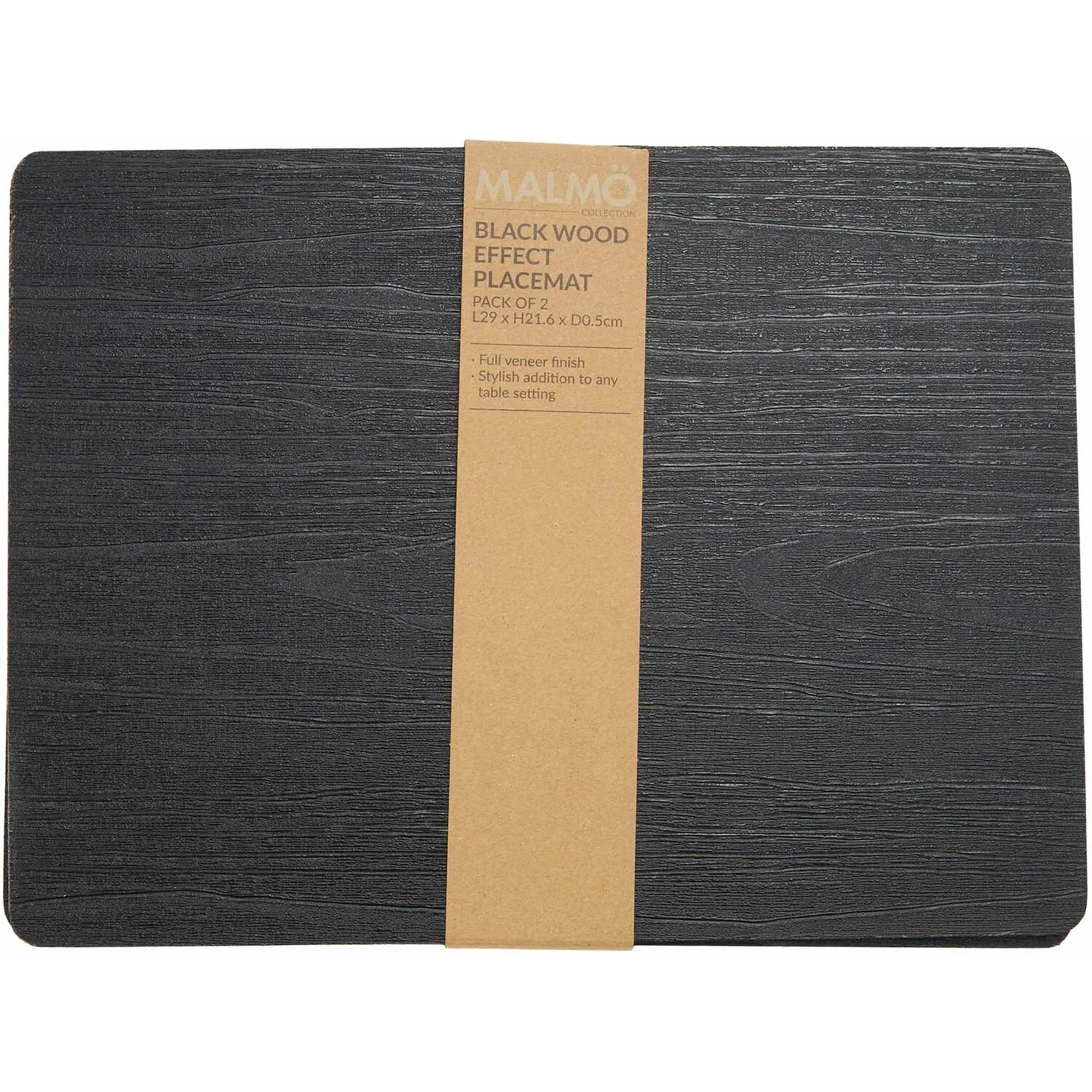 Pack of 2 Malmo Wood Effect Placemats - Black