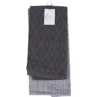 Pack of 2 Terry Towels - Dark Grey, Cotton