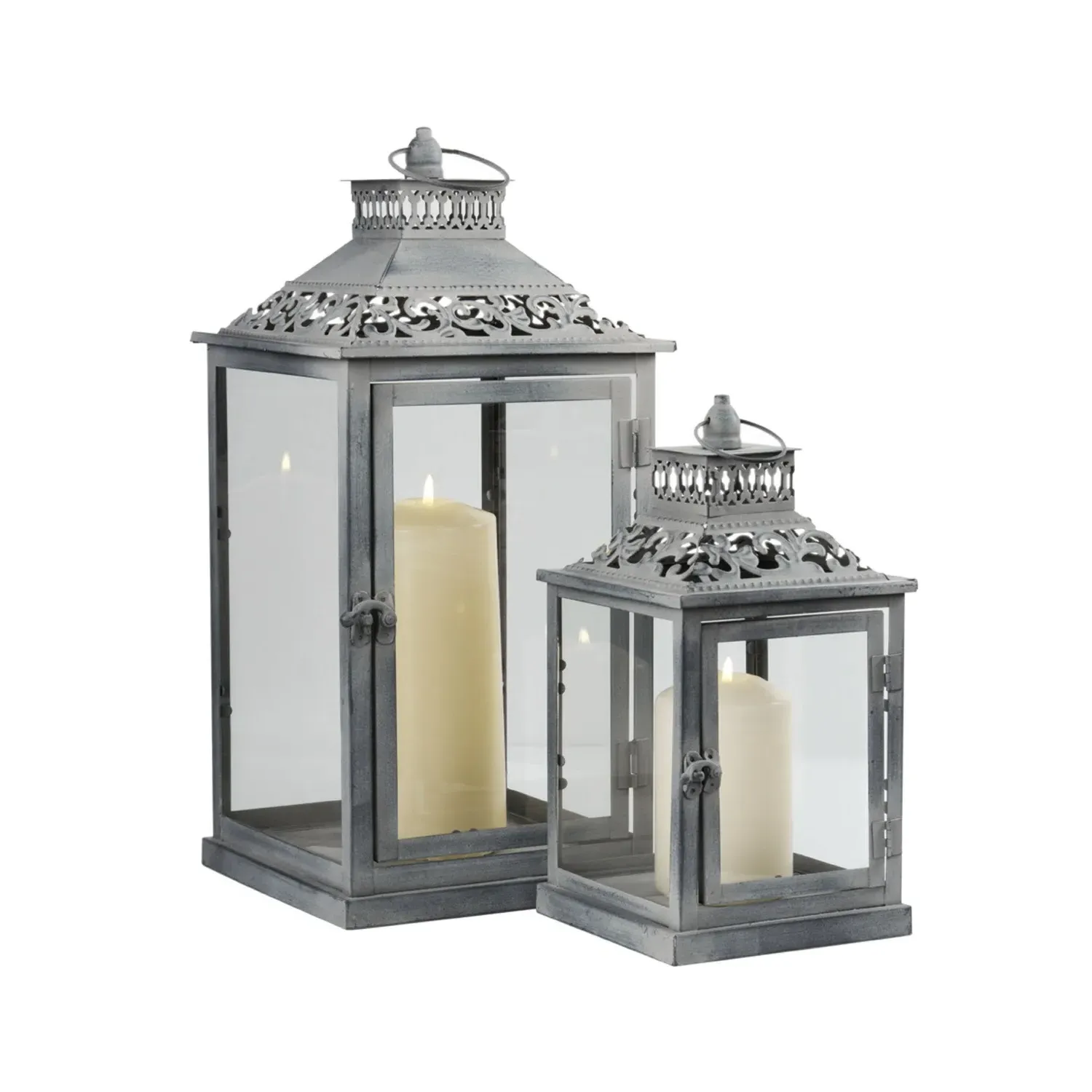 Pack of 2 Washed Lanterns - Silver image
