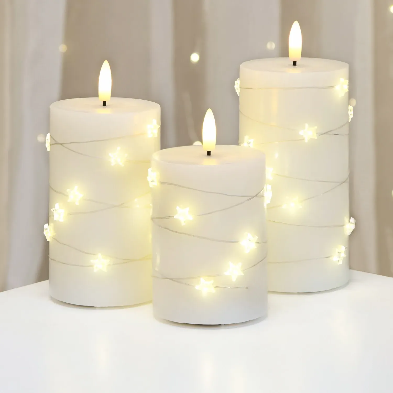 Pack of 3 Star LED Candles - White