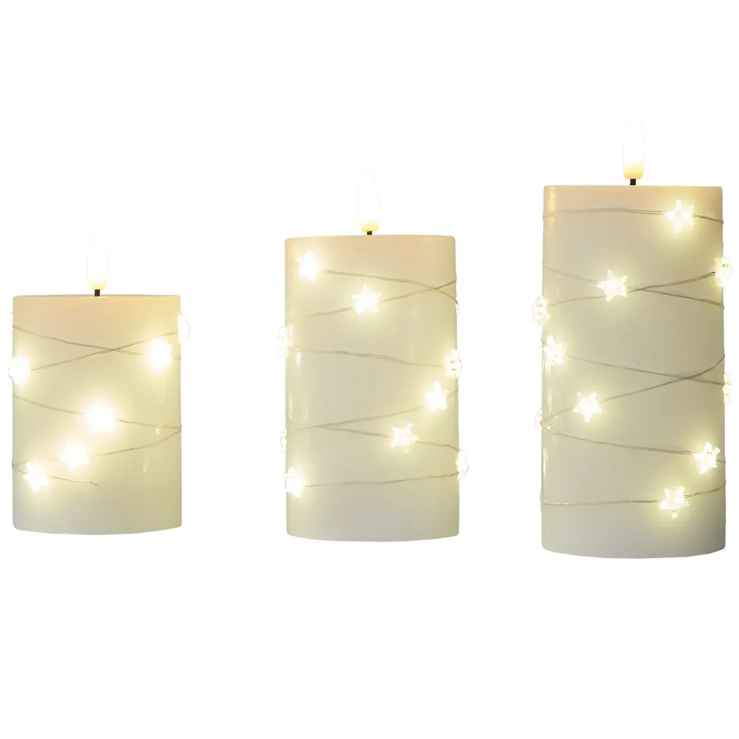 Pack of 3 Star LED Candles - White