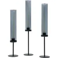 Pack of 3 Taper Candle Holders with Covers - Black