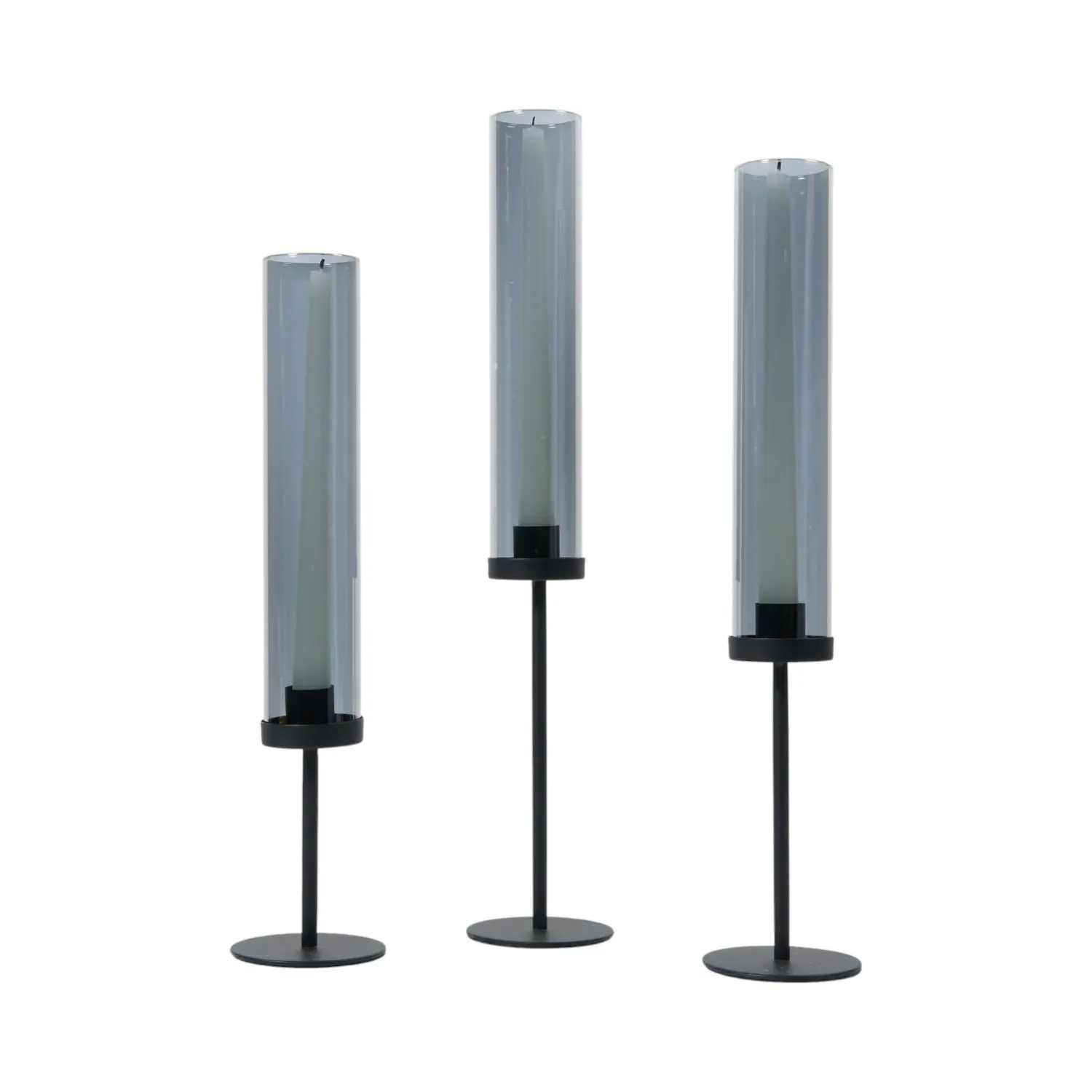 Pack of 3 Taper Candle Holders with Covers - Black image