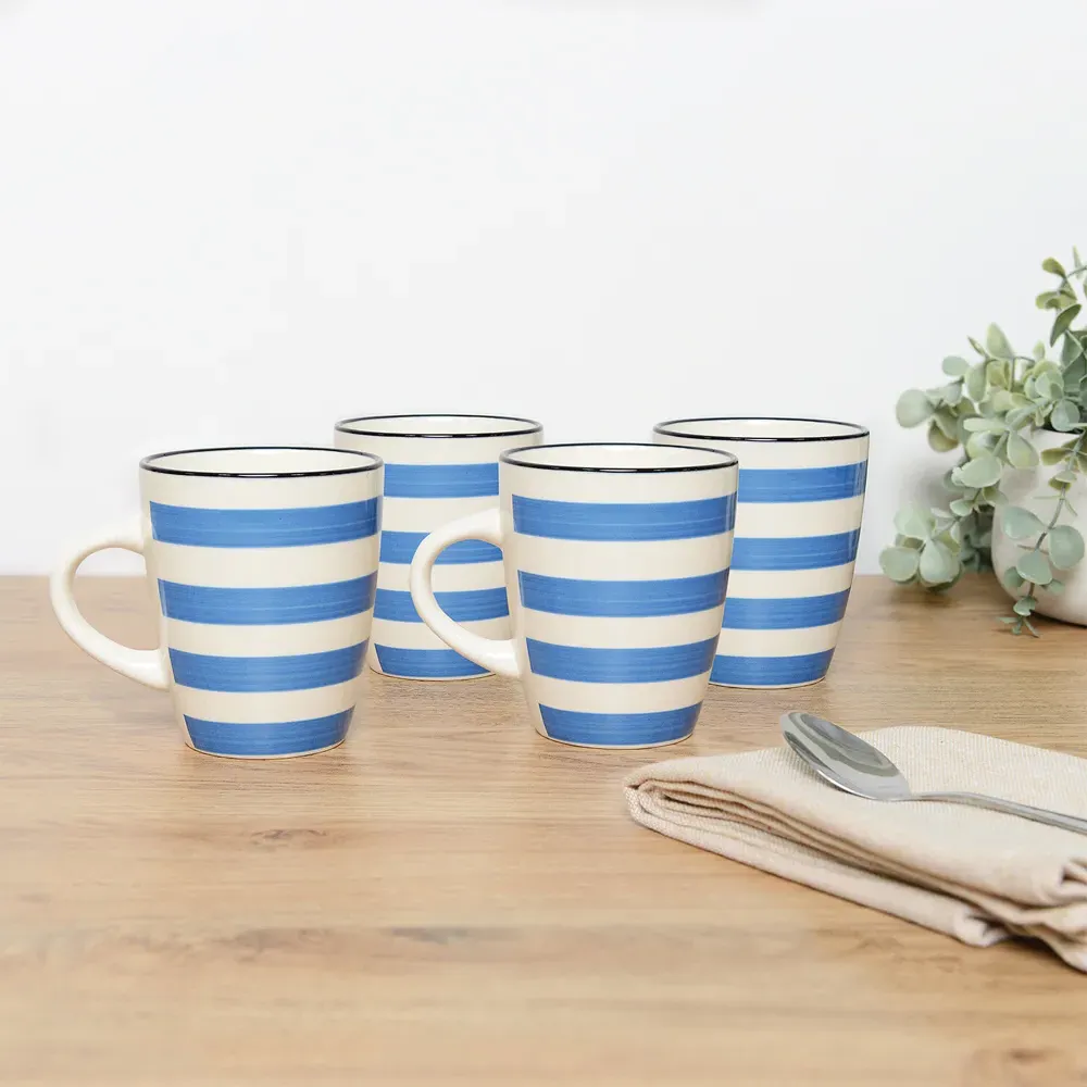Pack of 4 Handpainted Spinwash Mug Set - Blue