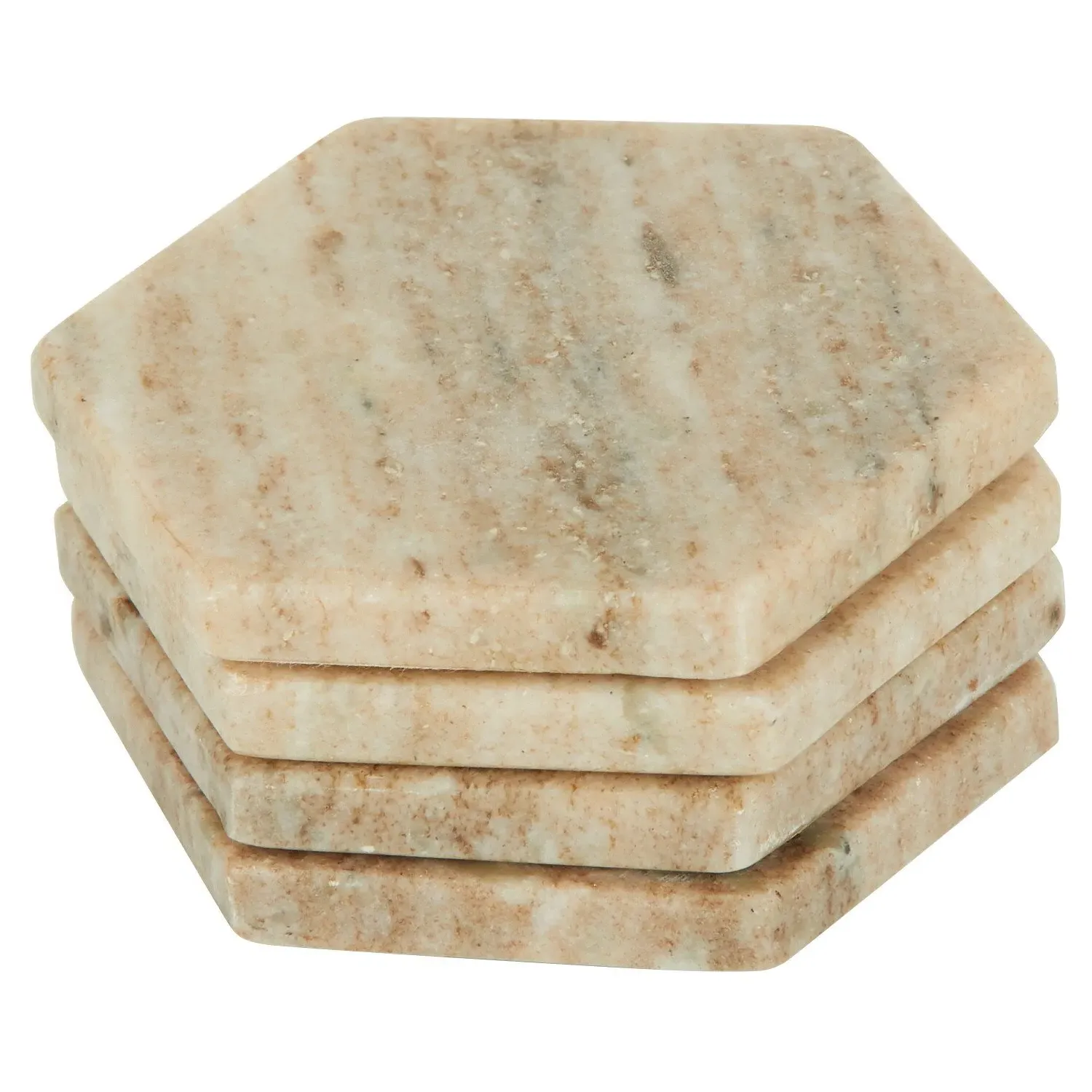 Pack of 4 Hexagon Coasters - Neutral, Sandstone Marble