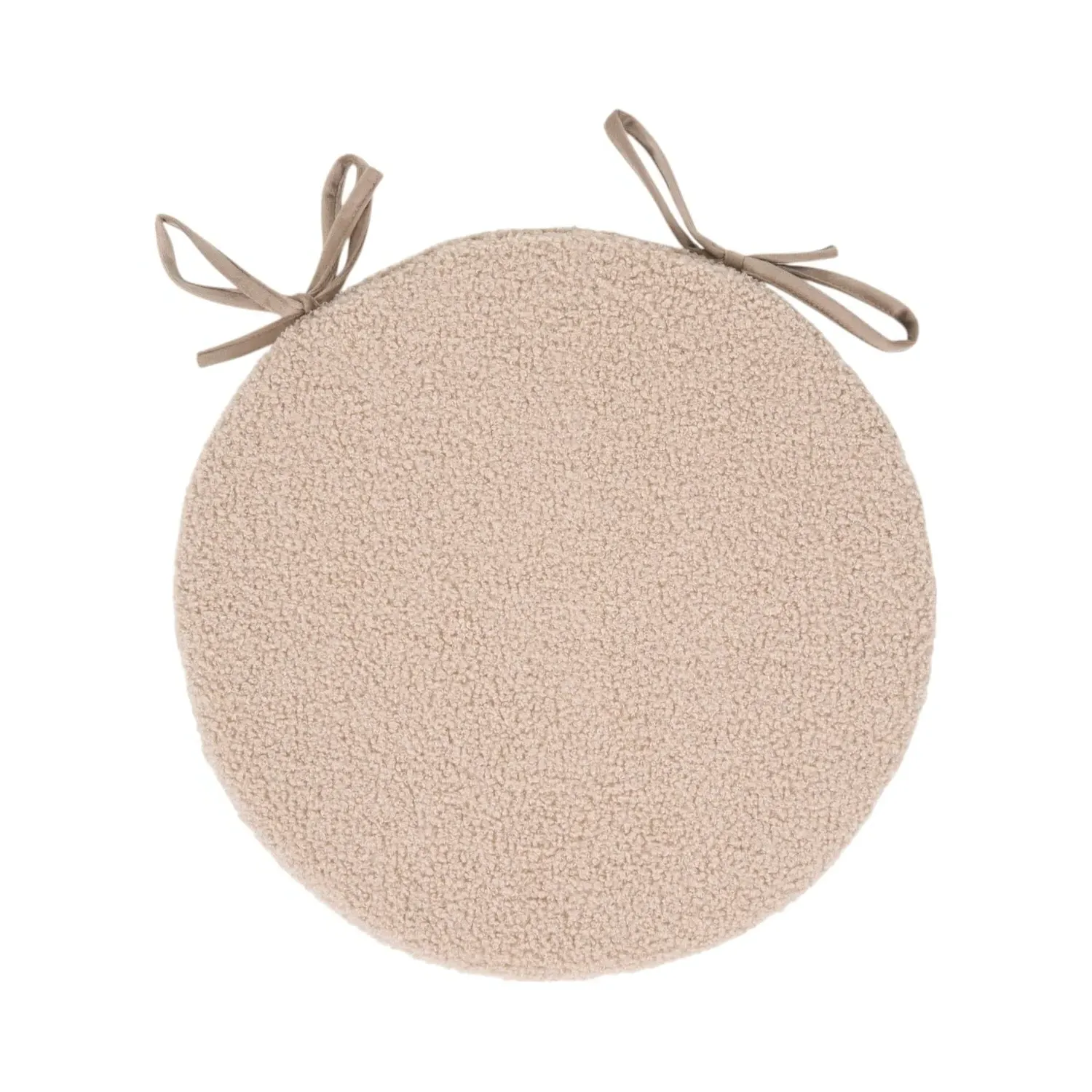Pack of 4 Round Seat Pads with Ties - Beige, Boucle