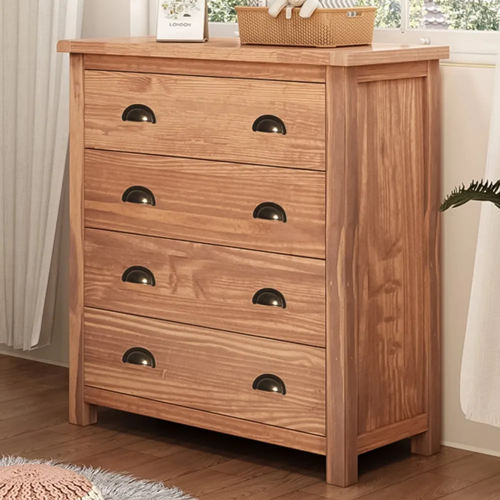 Padua 4 Drawer Chest of Drawers with Cup Handles - Brown, Pine image