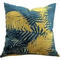 Palm Velvet Cushion - Teal