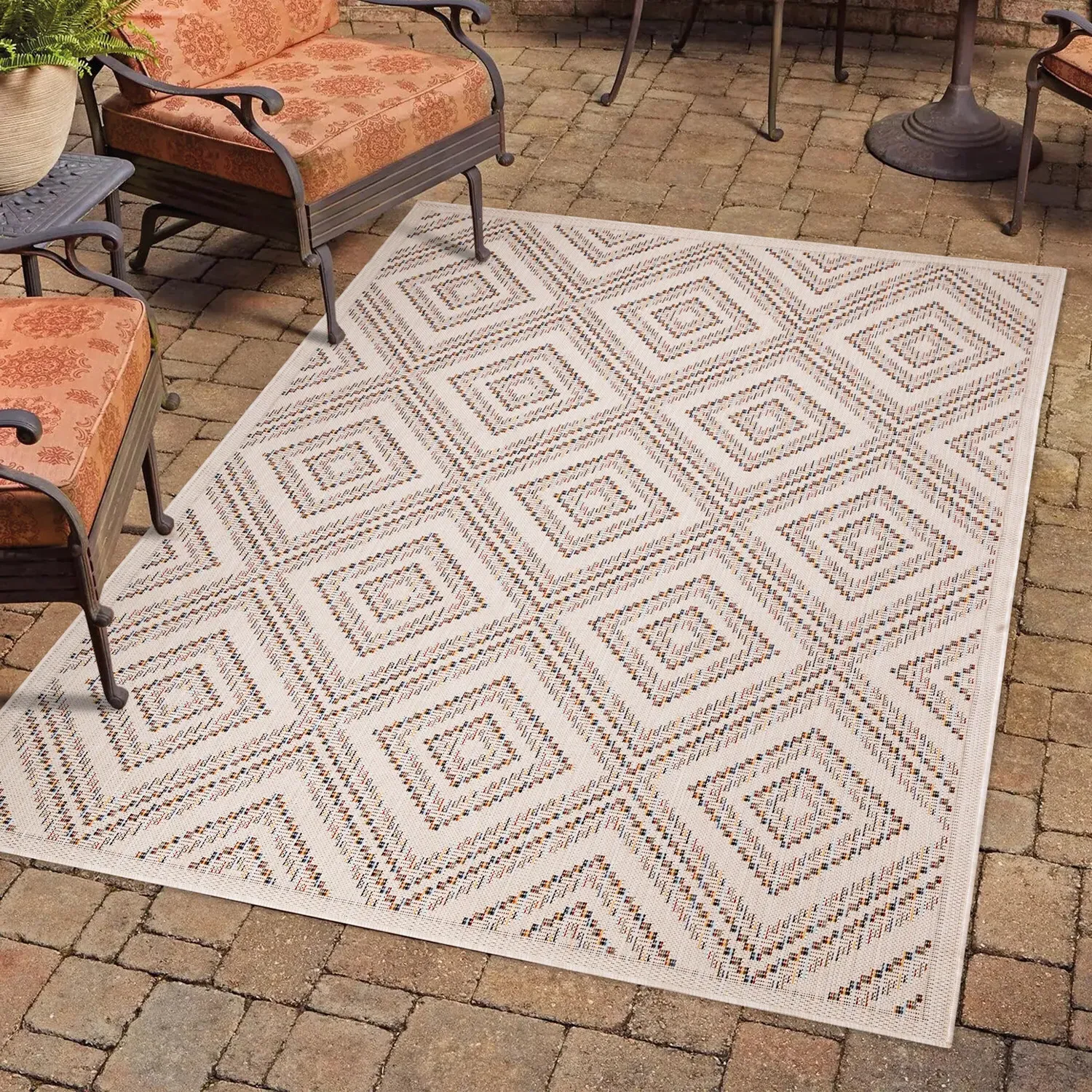 Palma Geometric Indoor Outdoor Rug - Neutral, Brown