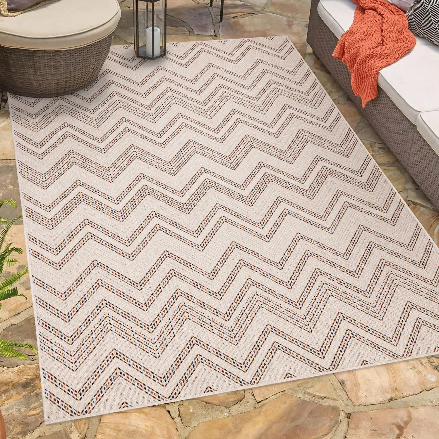 Palma Zigzag Indoor Outdoor Rug - Neutral