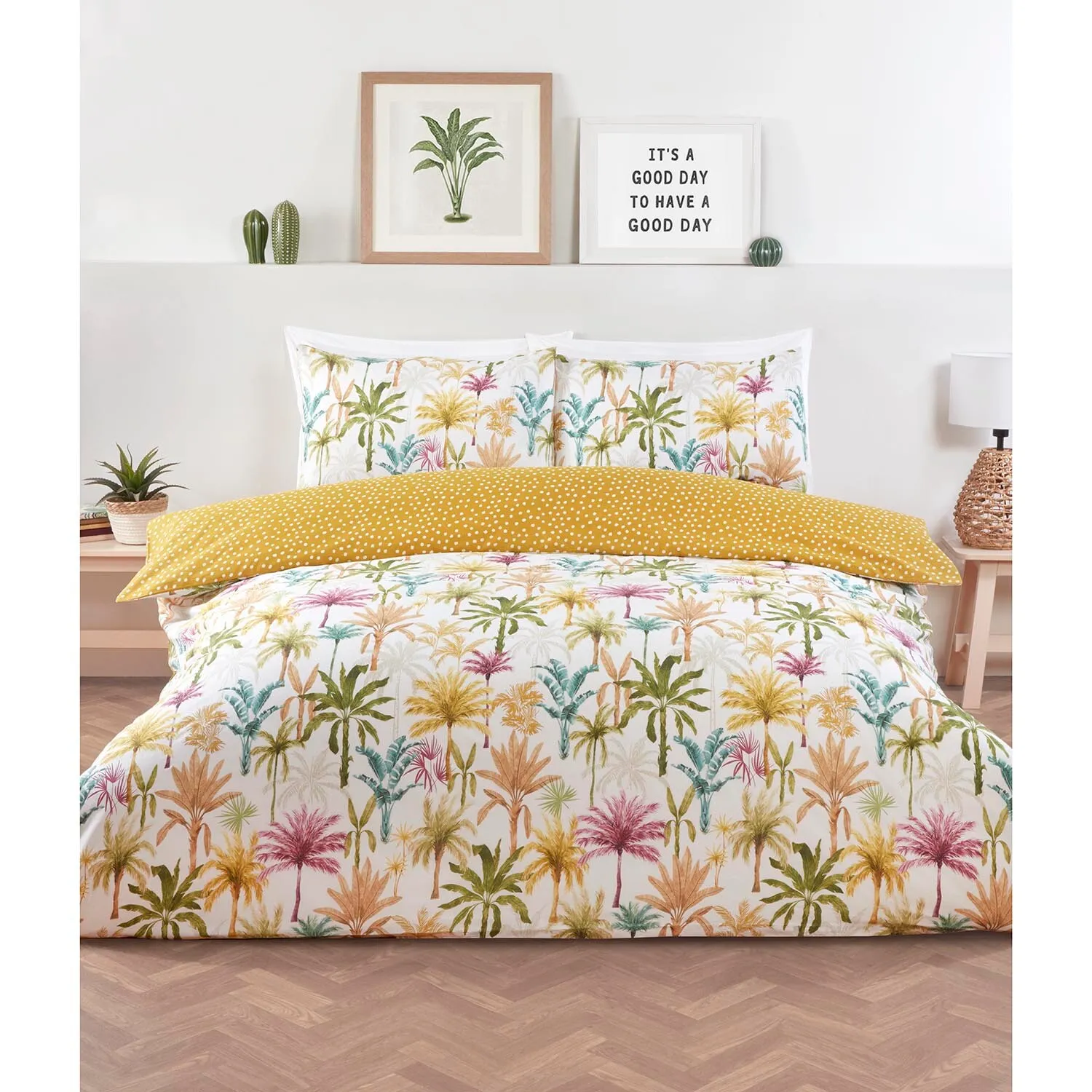 Palmera Palm Double Duvet Cover Set - Ochre, Polycotton
