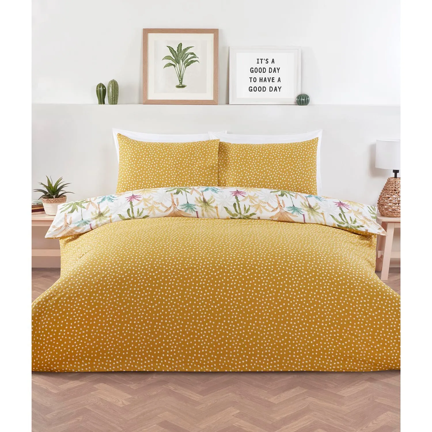 Palmera Palm King Size Duvet Cover Set - Ochre, Polycotton