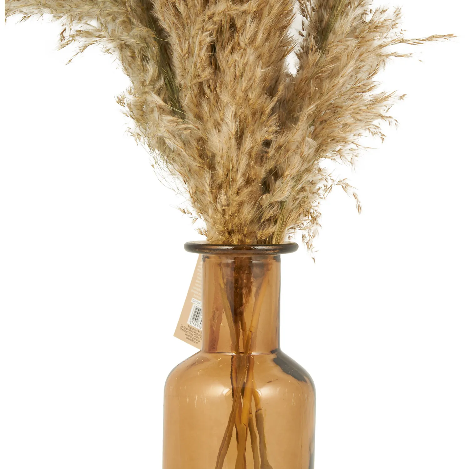 Pampas Vase Arrangement - Neutral, Amber Glass