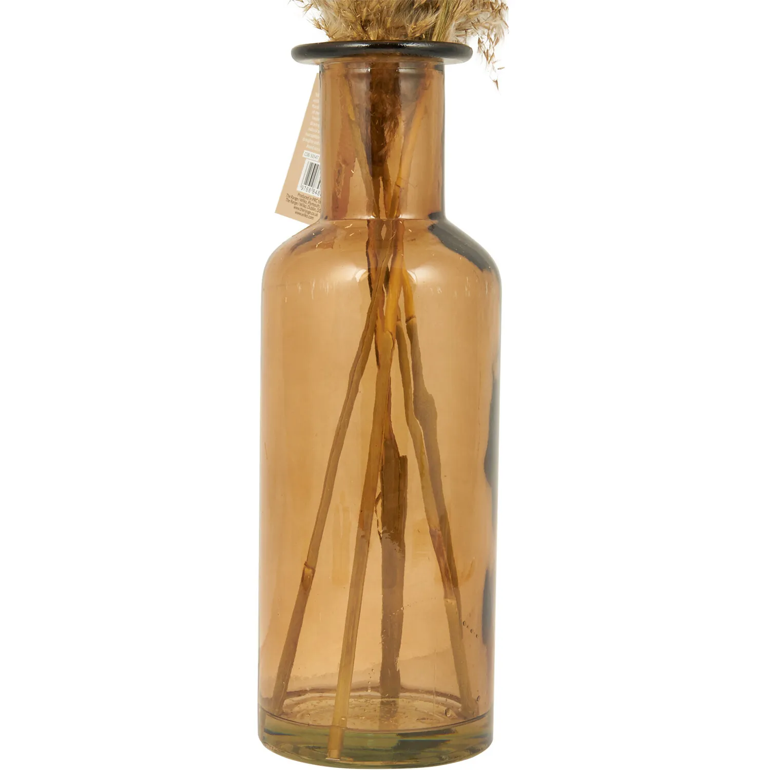 Pampas Vase Arrangement - Neutral, Amber Glass