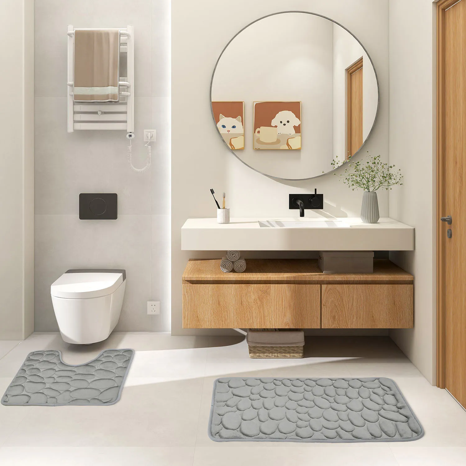 Pebble Bath and Pedestal Mat Set - Grey