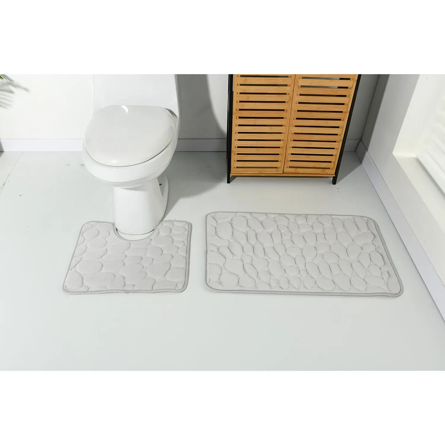 Pebble Bath and Pedestal Mat Set - Silver