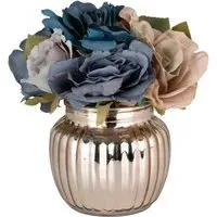 Peony Arrangement in Copper Vase - Navy, Mauve, Gold