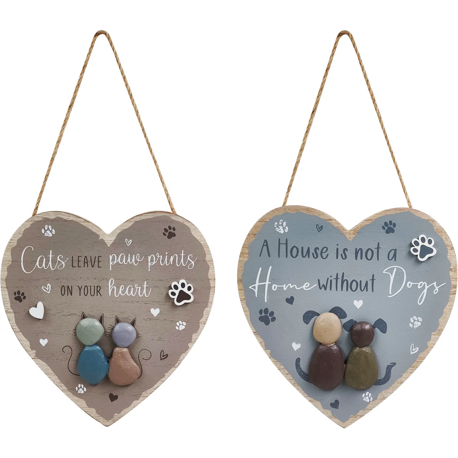 Pet Motto Heart Hanging Sign - Natural