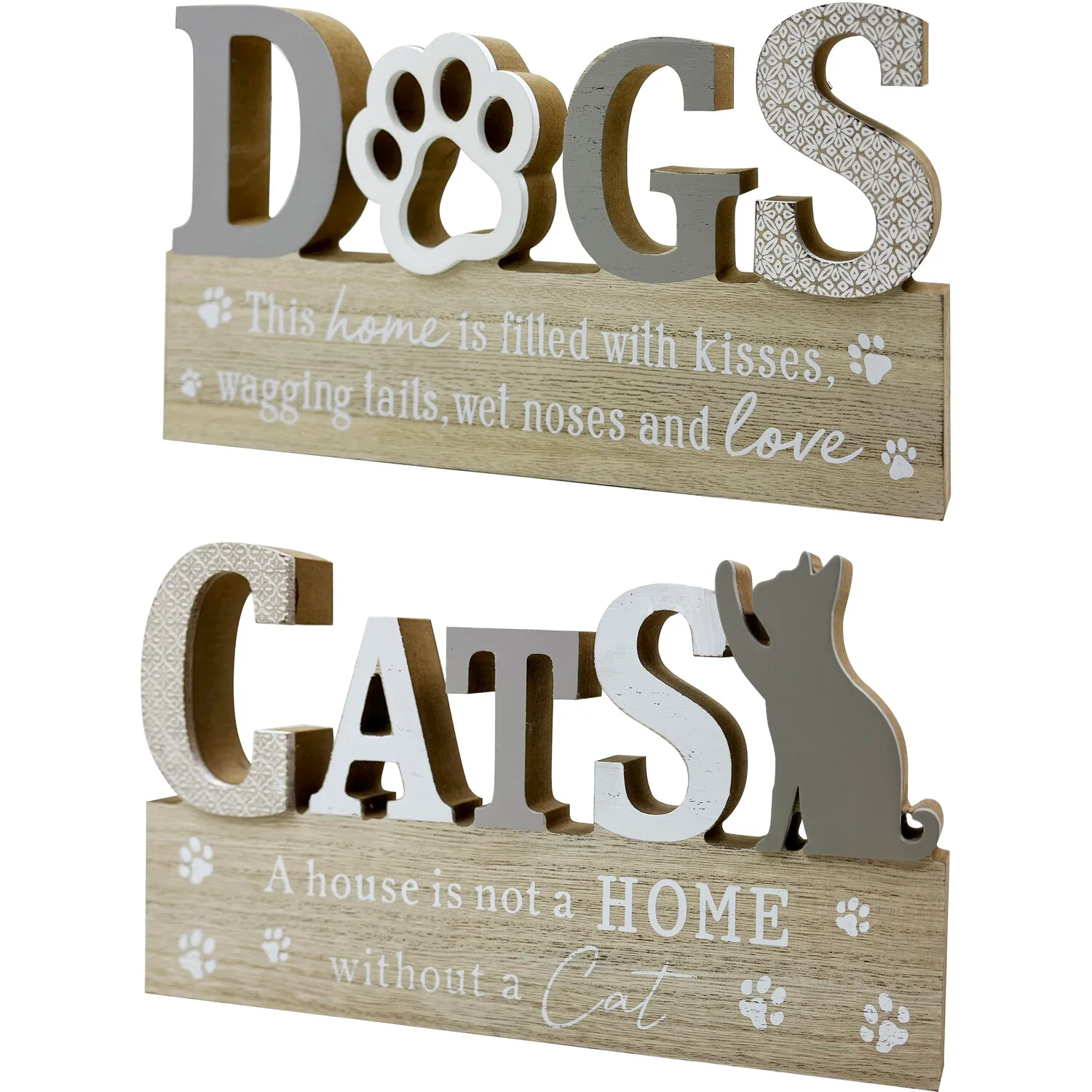 Pet Slogan Wood Effect Plaque - Natural