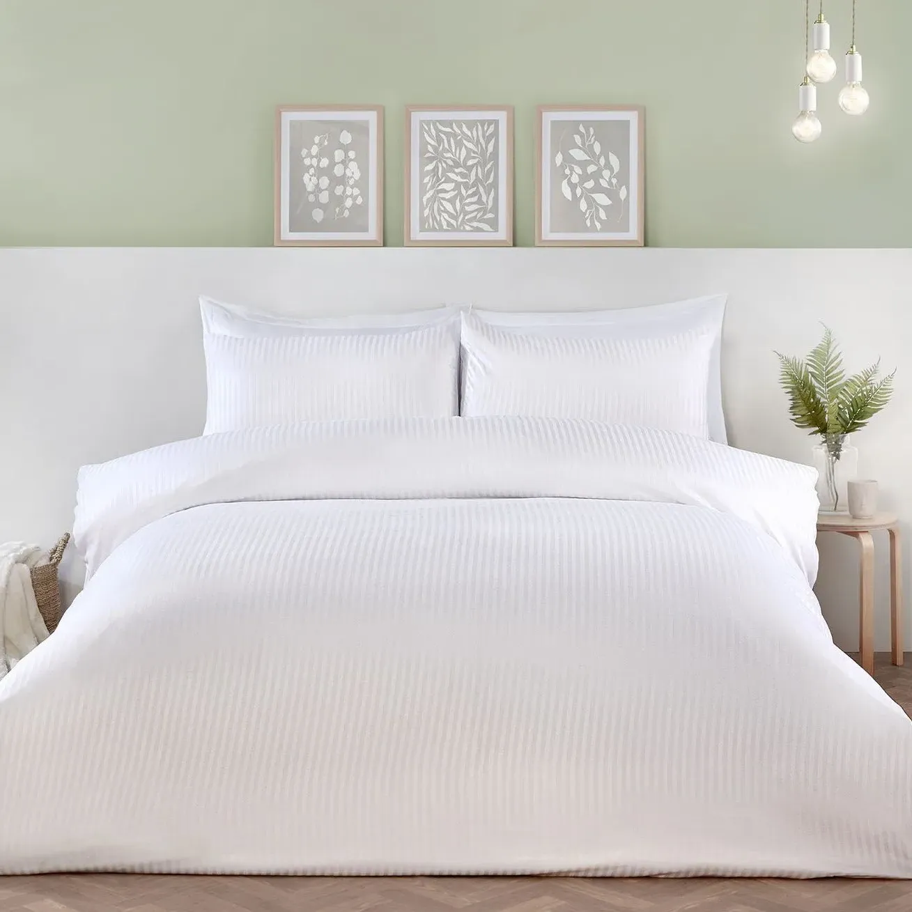 Pimlico Double Satin Stripe Duvet Set - White