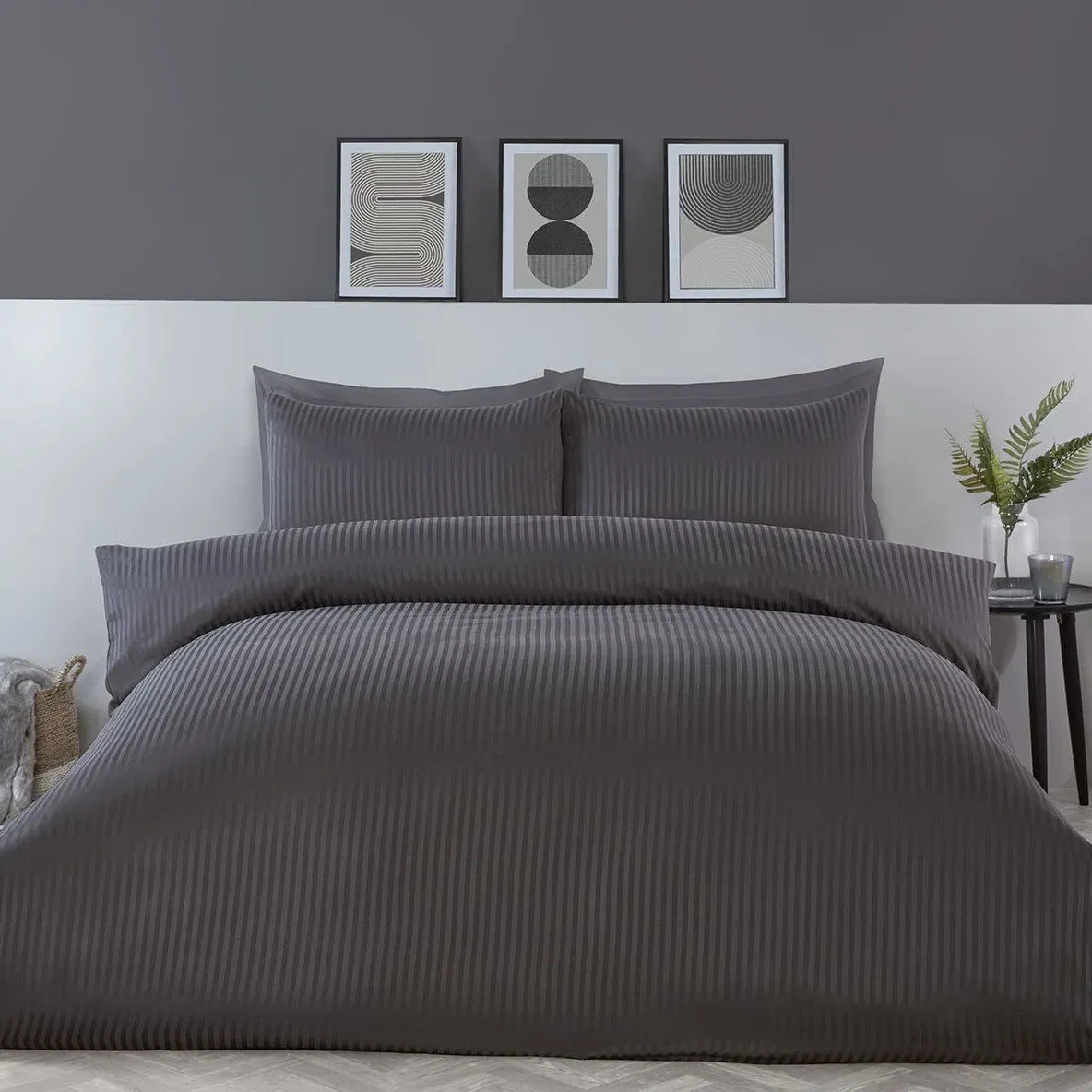 Pimlico King Size Satin Stripe Duvet Set - Charcoal