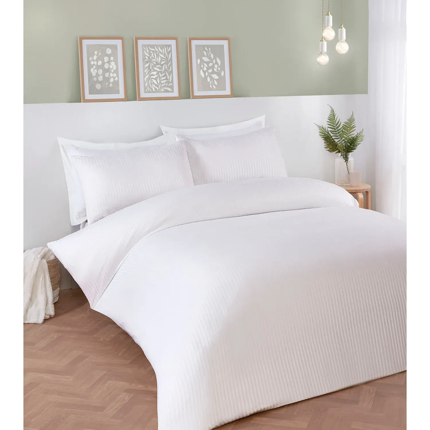 Pimlico King Size Satin Stripe Duvet Set - White