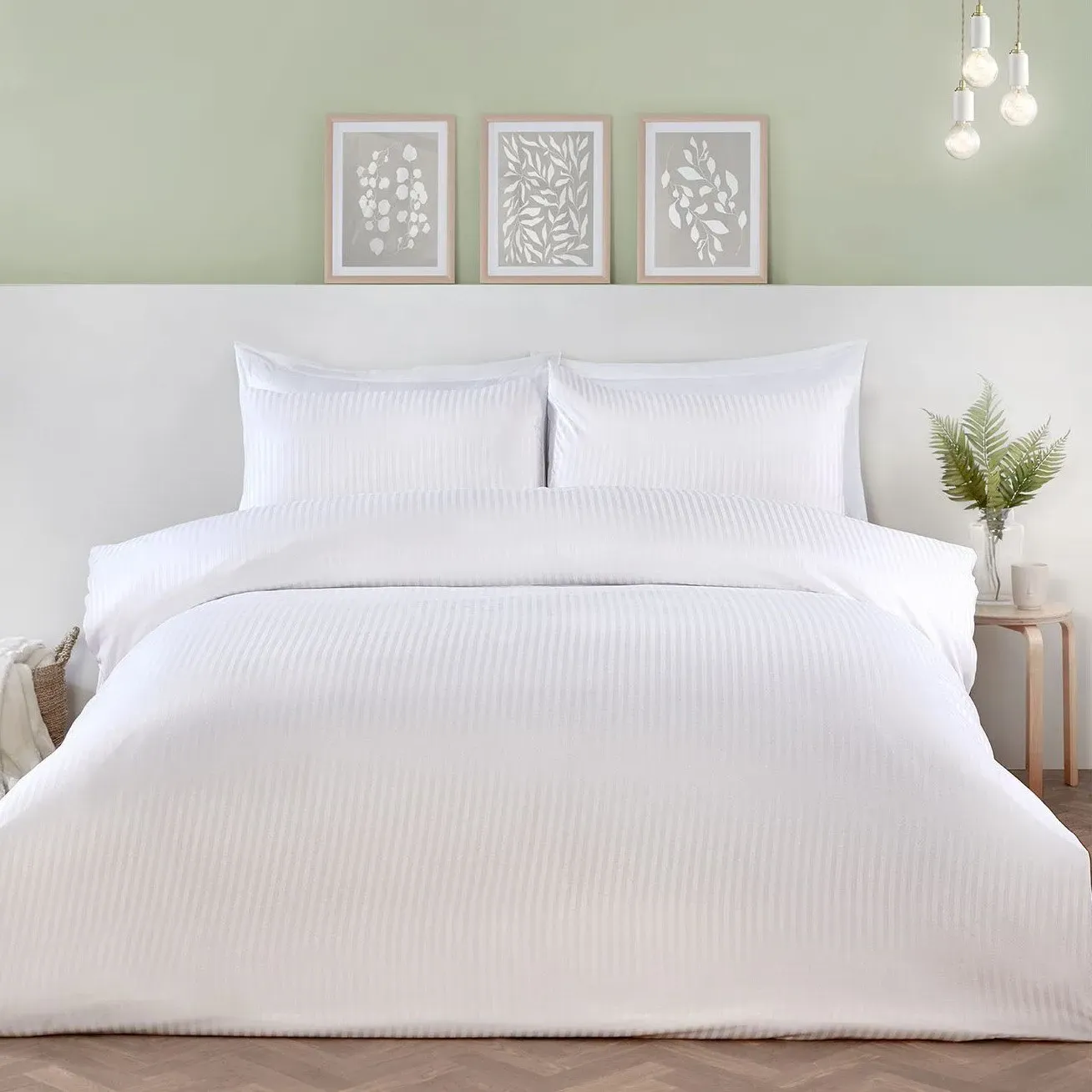 Pimlico King Size Satin Stripe Duvet Set - White