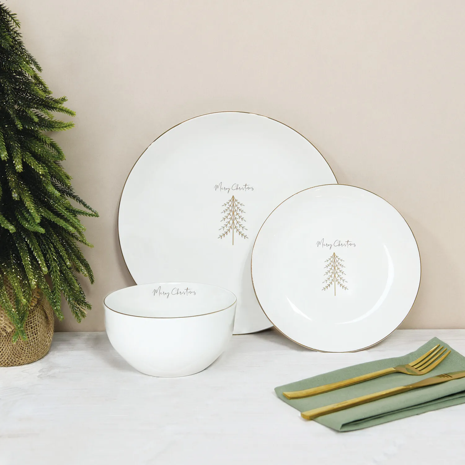 Pine 12 Piece Dinner Set - Gold