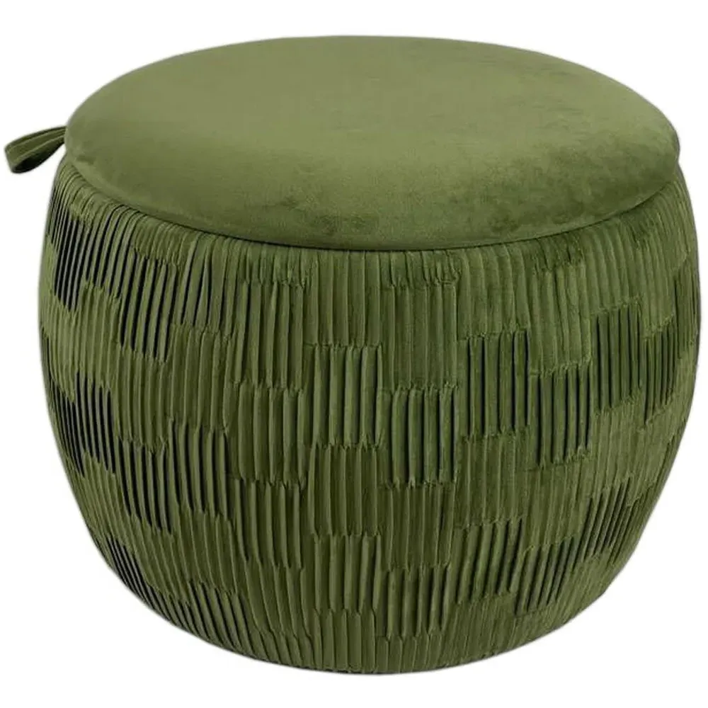 Pleat Storage Footstool - Green, Suede