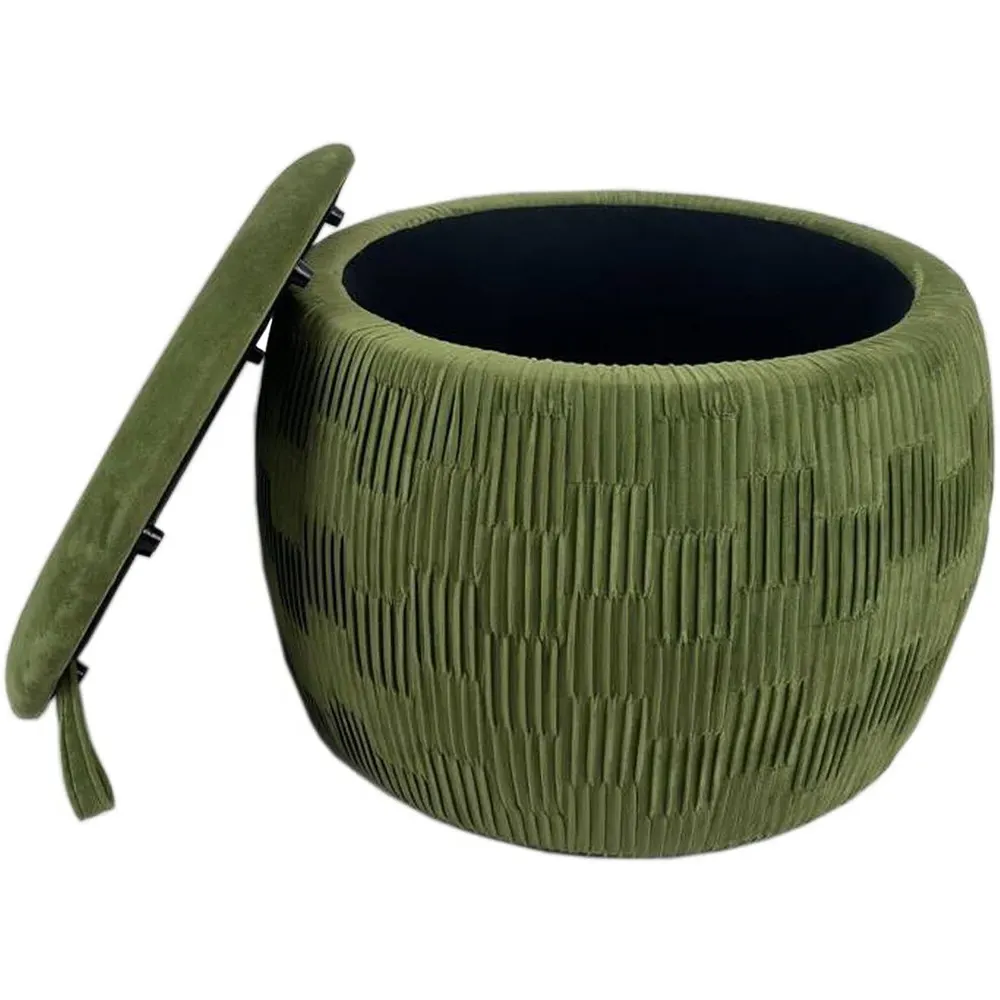Pleat Storage Footstool - Green, Suede