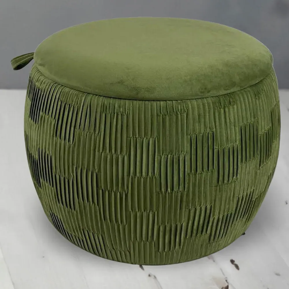 Pleat Storage Footstool - Green, Suede image