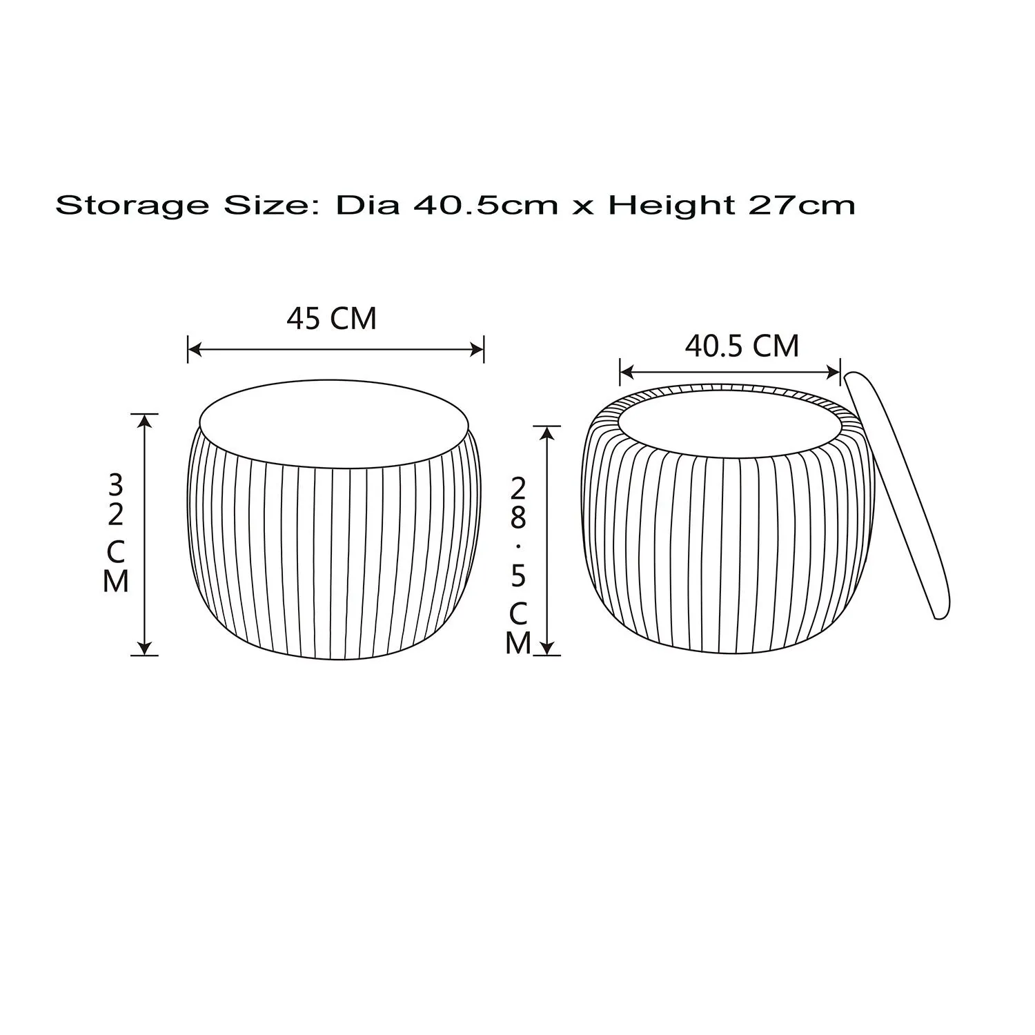 Pleated Eclipse Footstool with Storage - Champagne