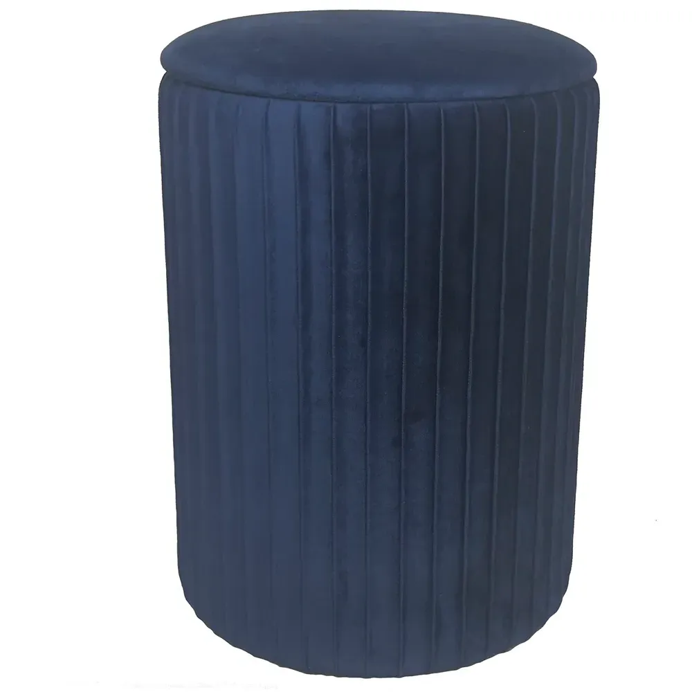 Pleated Storage Stool - Navy, Velvet