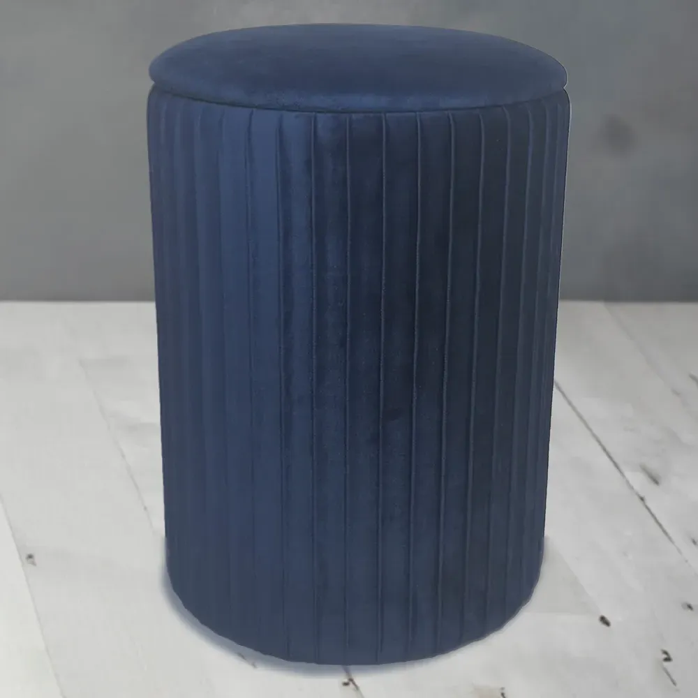 Pleated Storage Stool - Navy, Velvet image