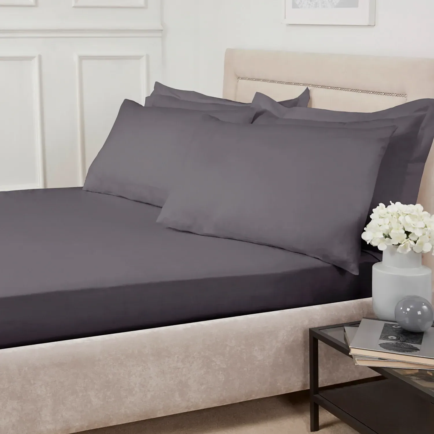 Polycotton Double Deep Fitted Sheet - Charcoal