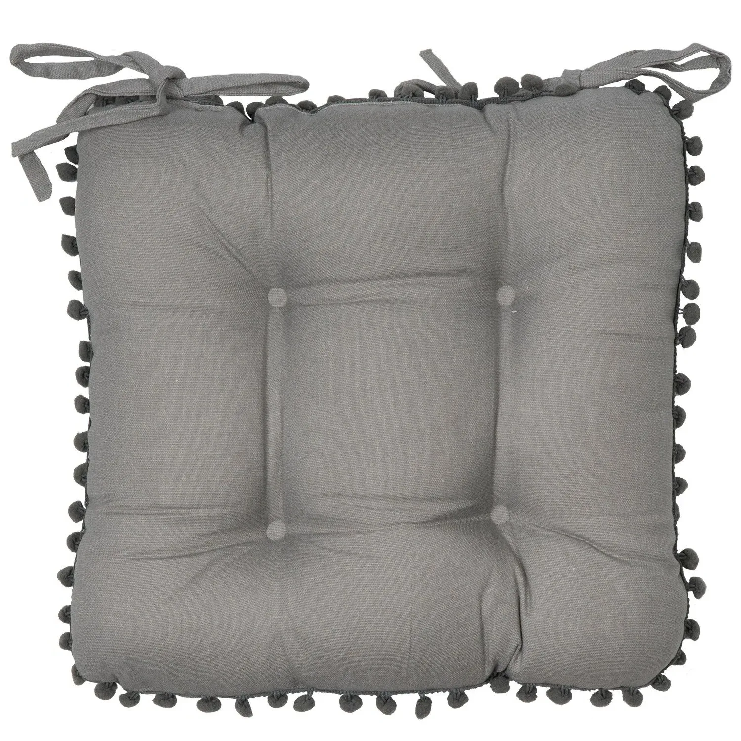 Pom Pom Seat Pad 2 Pack - Grey, Cotton