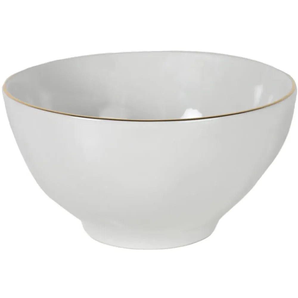 Porcelain Bowl with Gold Rim - White image