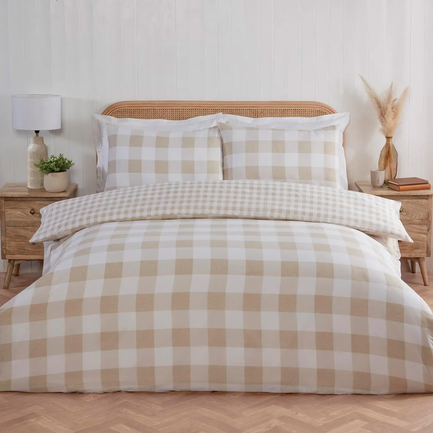 Portland Check Double Duvet Cover Set - Natural