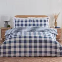 Portland Check Double Duvet Cover Set - Navy