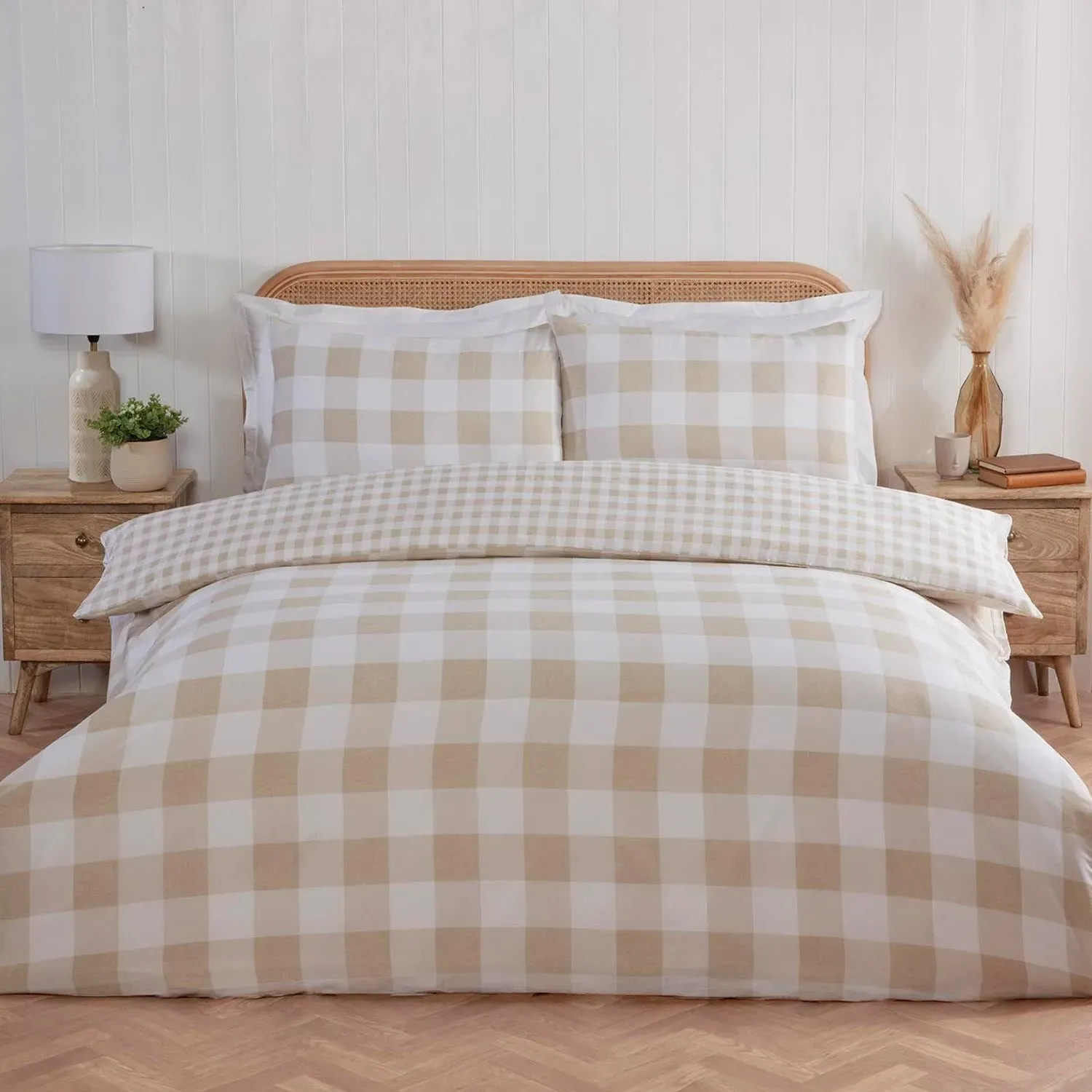Portland Check King Size Duvet Cover Set - Natural