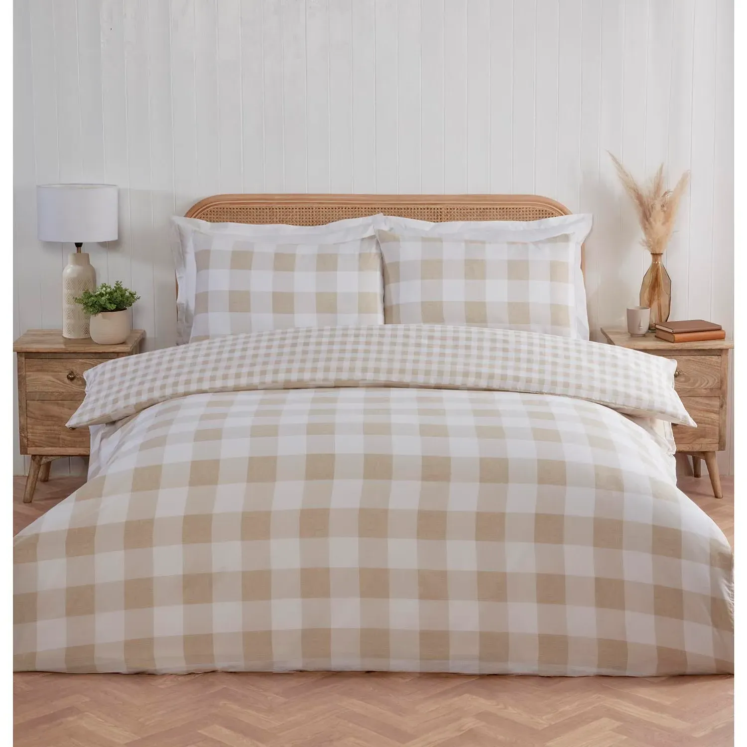 Portland Check Super King Duvet Cover Set - Natural