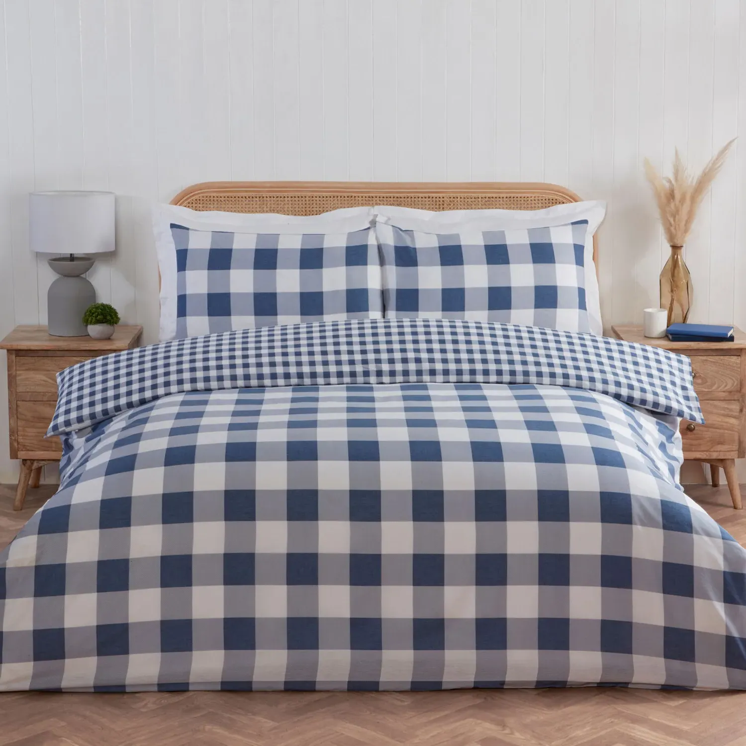 Portland Check Super King Duvet Cover Set - Navy
