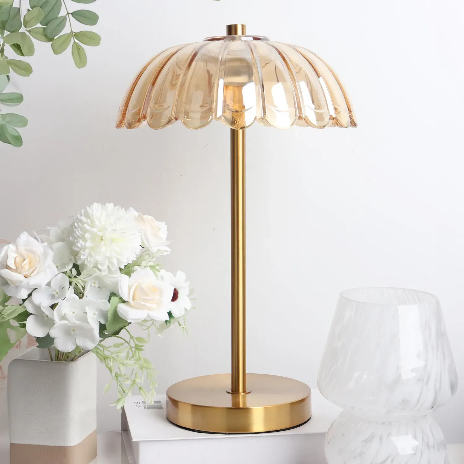Posey Floral Table Lamp - Amber, Glass