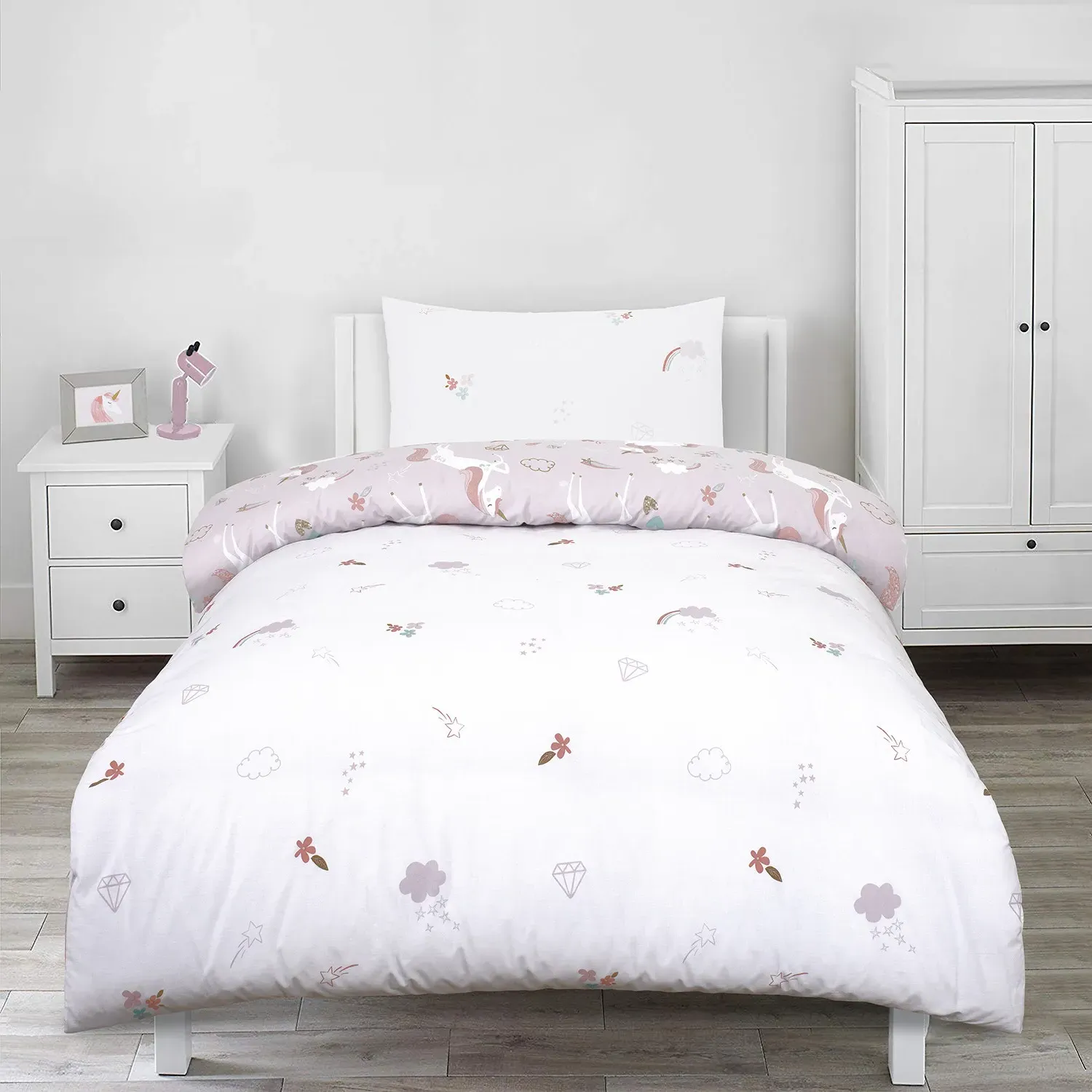 Pretty Glitter Unicorns Single Duvet Cover Set - Multi