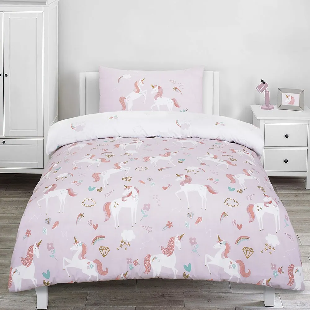 Pretty Glitter Unicorns Single Duvet Cover Set - Multi