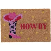 Printed Coir Door Mat - Brown and Pink